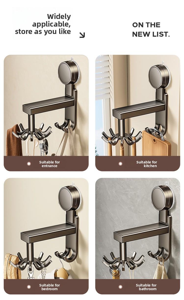 Aluminum Material Powerful Suction Cup Kitchen Rotating Hook Storage Rack No-Nail Wall-Mounted for Spatulas Spoons and Utensils Organiser Installation Aluminum Material Powerful Suction Cup Kitchen Rotating Hook Storage Rack No-Nail Wall-Mounted for Spatulas Spoons and Utensils Organiser Installation