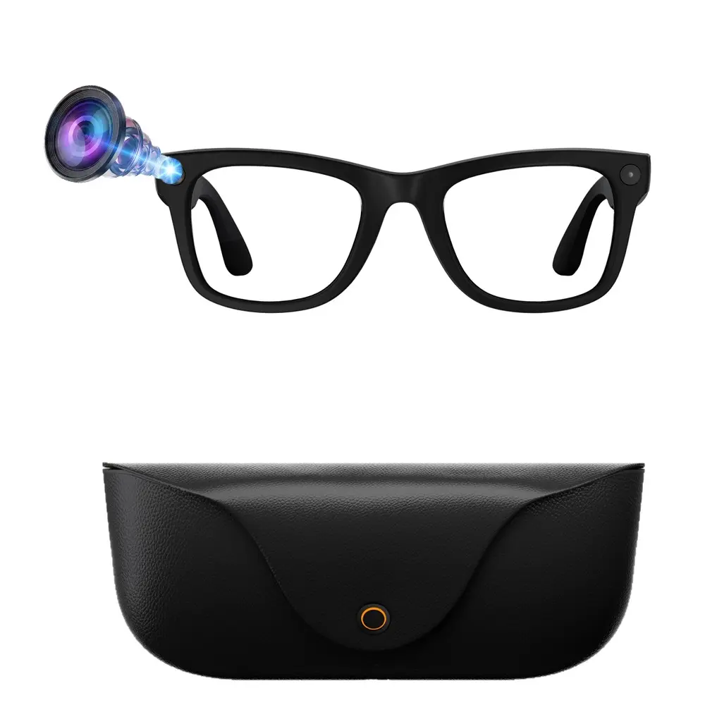 AI Multifunction Smart Glasses with Camera, 8MP HD Camera, Leather Charging Case, 2GB Memory Build-in, Anti-Shake Video Recording, TR90 Frame, 300Mah Battery, IP65 Waterproof, AI Translation, Bluetooth Calling, Listen Music, WiFi Transfer