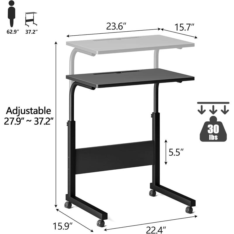 Small Standing Desk Adjustable Height, Portable Treadmill Desk, Mobile Table Ideal for Laptops and Tablets, Black