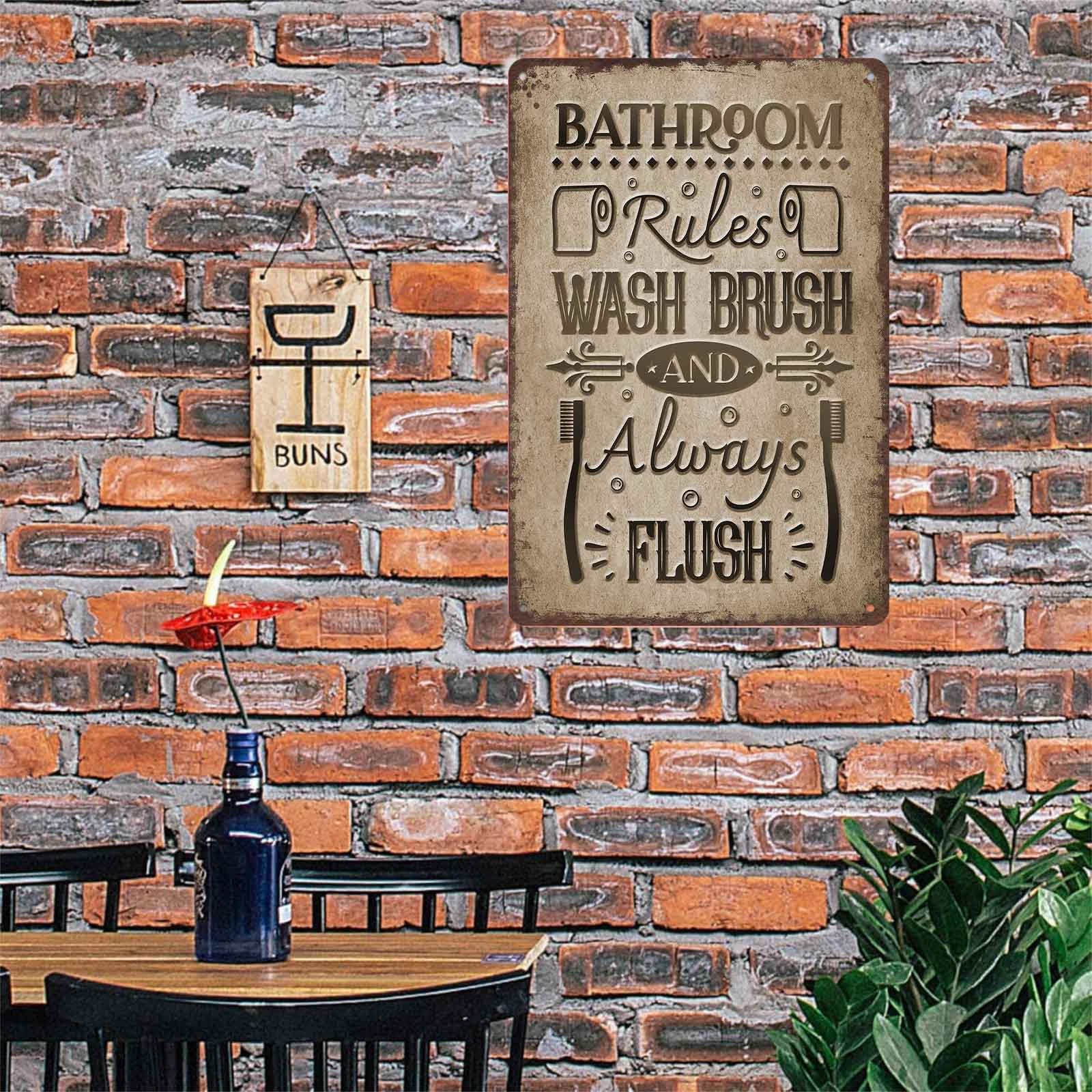 8x12 Inch Aluminum Metal Sign - "Bathroom Rules Wash Brush And Always Flush" |   Classic Toilet Decor, Perfect for Home Bathroom, Guest Restroom, RV, Campground, and Diner |   Retro Rustic Tin Plaque, Easy to Mount, Timeless Bathroom Accessory