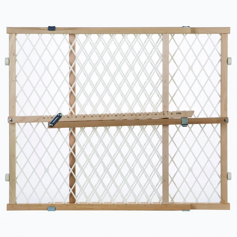 Mesh Diamond Wood Frame Baby Gate - Adjustable Size Pressure-Mounted Secure Barrier, 26.5-42 In Wide Doorway Block, 23 In Tall