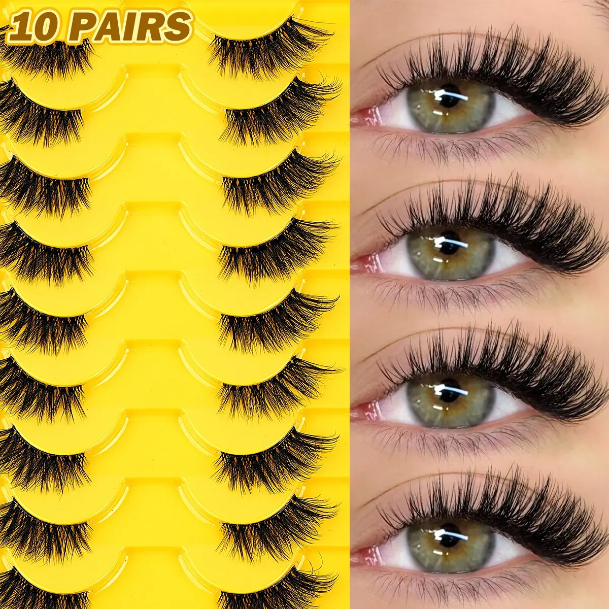 MAANGE 10 Pairs Half Cat Eye False Eyelashes, Cosmetic False Lashes, 3D Wispy Faux Mink Half Strip Lashes, Invisible Soft Lash Band, Natural Curled Lightweight Half Lashes, Reusable Fox Eye Lashes for Daily Makeup, Dating and Party Eye Looks