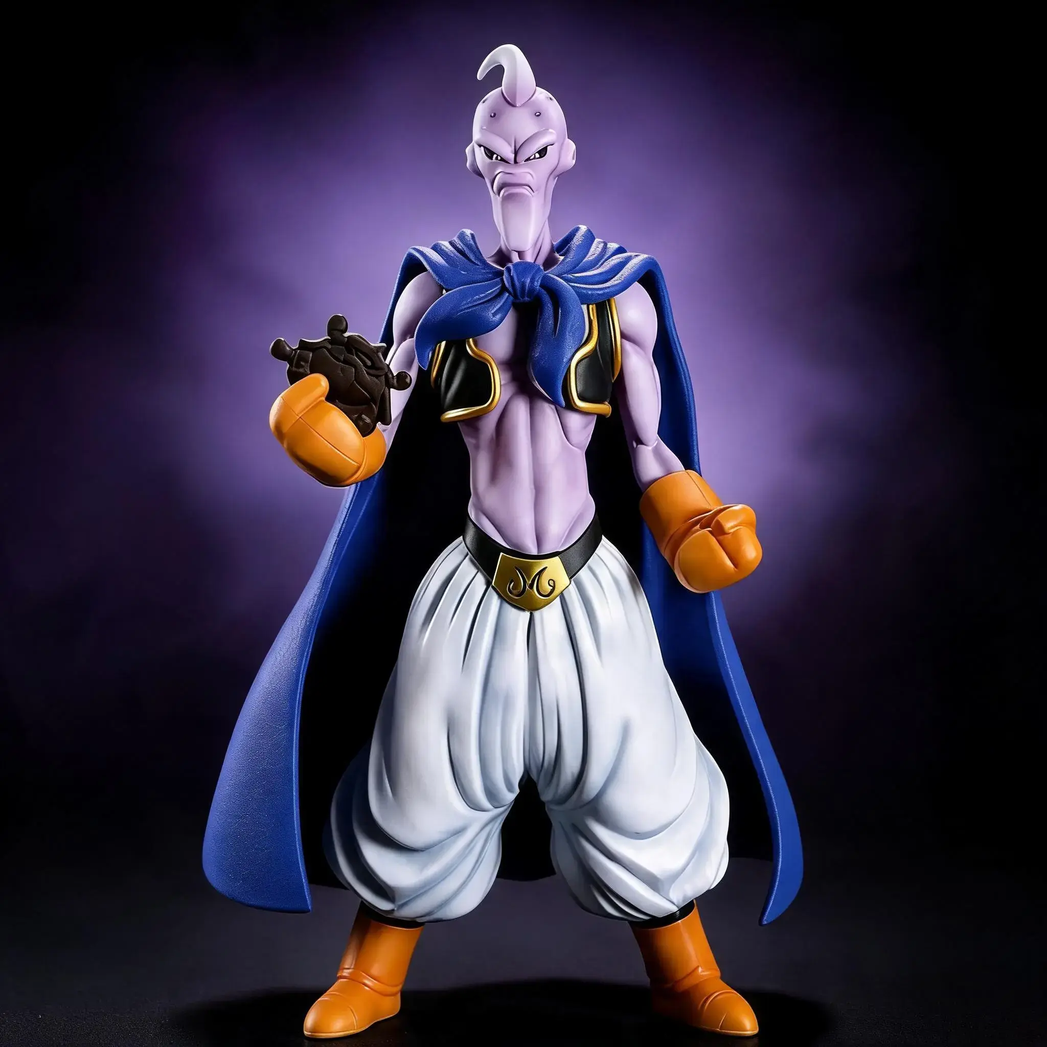 Dragon Ball Evil Buu Figure, Classic Scene Replica, Chocolate Accessory, Blue Cape, Skin, Pants, Gold Belt, Collectible, Collectible Pvc Figure, Anime Collectible Figure