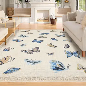 Garvee carpet with low pile, 15.2 x 2.1 m, butterfly pattern, khaki