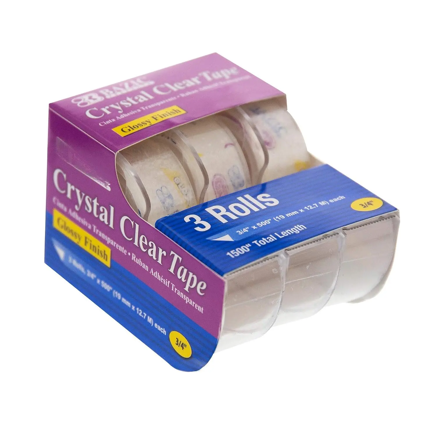 3/4in x 500in  Clear Tape, 3 Count, for Office  School