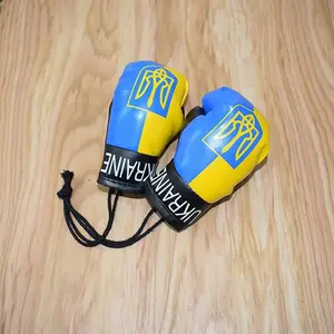 3Pcs PVC Ukraine National Flag Boxing Gloves Keychains Car Accessories Decoration Gift Hanging Mirror Pendant Key Ring Holder
