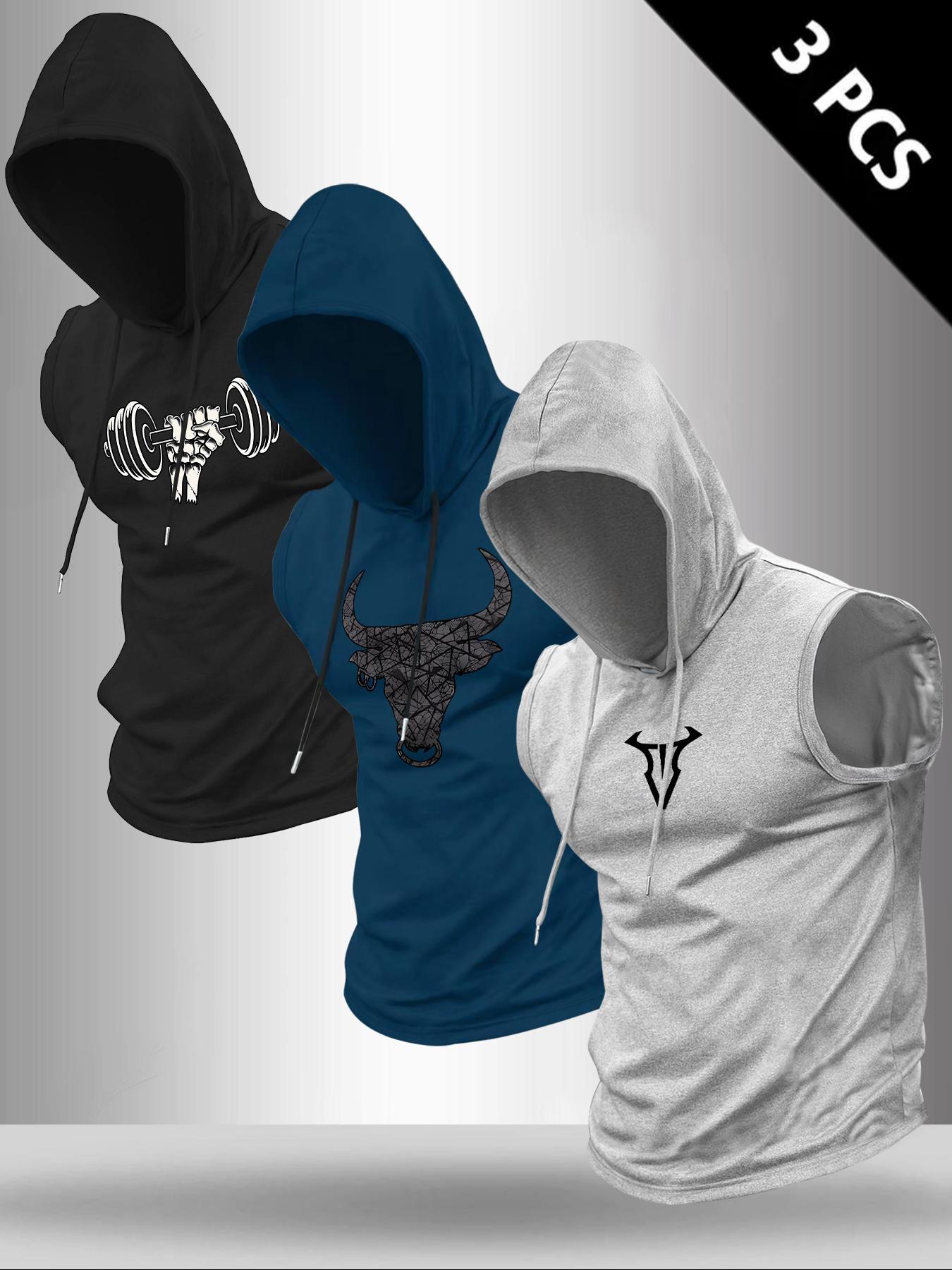 Men's Bull Head Graphic Print Hooded Tank Top, Regular Fit Casual Comfy Sleeveless Top for Summer, Men's Clothes for Outdoor Workout, Menswear