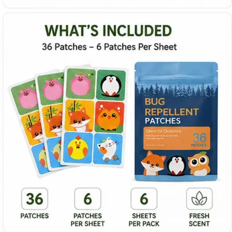 Fun animal-shaped mosquito repellent patches - made with natural essential oils, DEET-free, perfect for summer travel, camping, and outdoor games/party gifts.