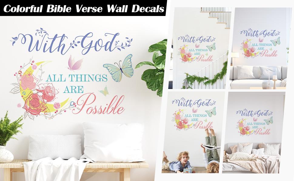 SICANDAENHK Brighten your space with these colorful Bible verse wall decals!"With God All Things are Possible" inspirational quote paired with lovely flower & butterfly designs, perfect for bedroom & living room decor🌸✨ SICANDAENHK Brighten your space with these colorful Bible verse wall decals!"With God All Things are Possible" inspirational quote paired with lovely flower & butterfly designs, perfect for bedroom & living room decor🌸✨
