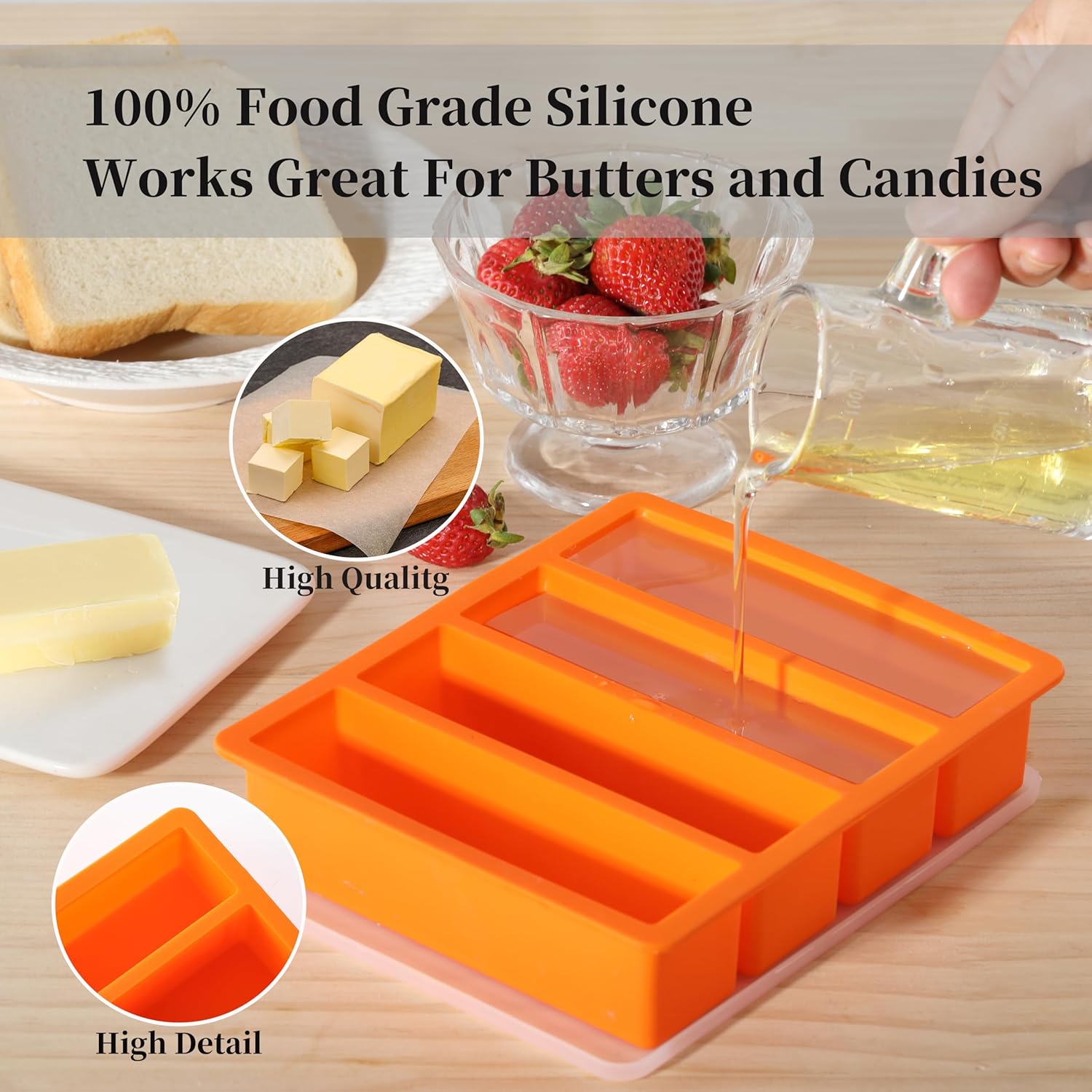 Silicone Butter Mold Tray with Lids, Non-Stick Butter Maker Fits Standard Butter Size, Great For Butter, Chocolate, Energy bar and Homemade Cake Tin