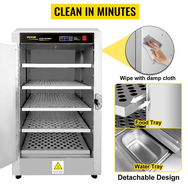 VEVOR Hot Box Food Warmer, 19"x19"x29" Concession Warmer with Water Tray, Five Disposable Catering Pans, Countertop Pizza, Patty, Pastry, Empanada, Concession Hot Food Hold Tested to UL Standards