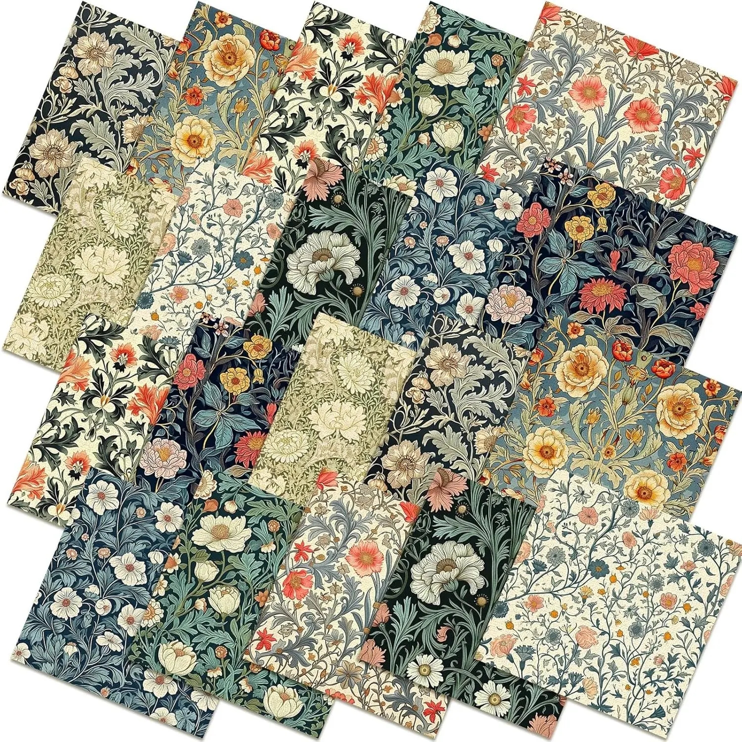 10 Pcs 20''x20'' William Morris Flowers Quilting Fabric Bundles Vintage Floral Fat Quarters Precut Fabrics for Quilted Patchwork Spring Sewing DIY Craft Decor