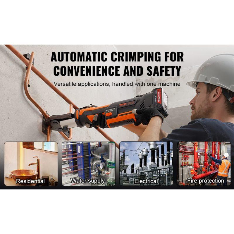 VEVOR ProPress Tool, 18V Electric Pipe Crimping Tool for 1/2, 3/4, 1, 1 1/4, 1 1/2, 2 Copper Pipes, Press Tool Kit with Brushless Motor, 6 Pro Press Jaws, 2pcs 4AH Battery