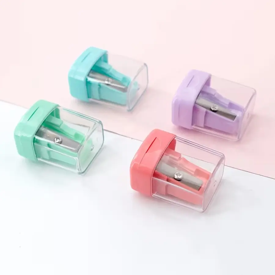 4pcs Compact Macaron Color Plastic Pencil Sharpener, Portable Flip Cover Design, Office Supplies, Writing Stationery, Ideal for Office Use