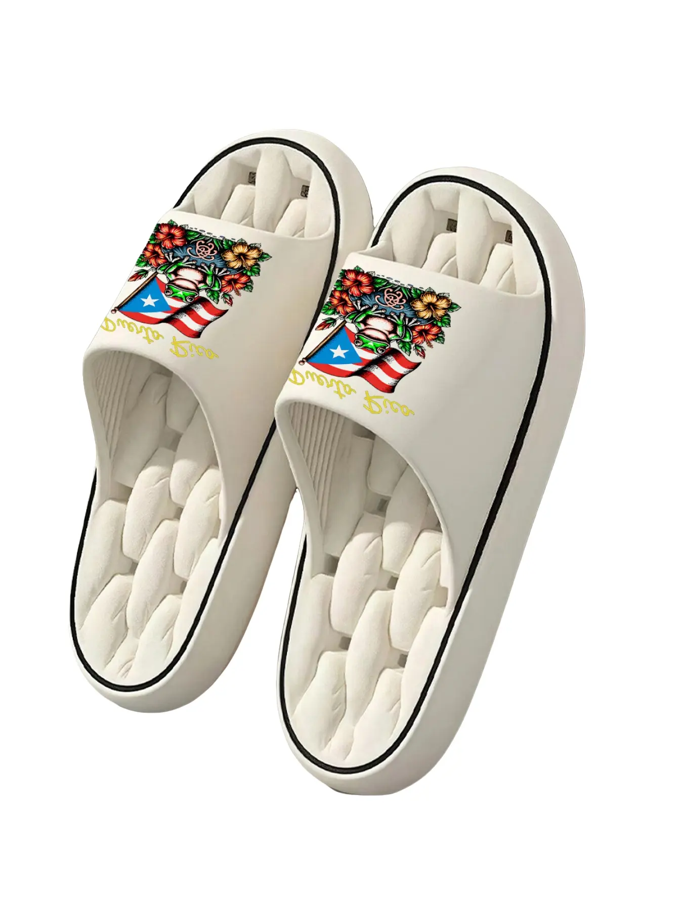 1 pair of unisex sandals, Affordable sandals, Puerto Rico frog floral sandals, indoor/outdoor slippers, holiday gift sandals, women's sandals, room sandals, casual sandals, summer EVA sandals, bathroom sandals, beach sandals, House Slides
