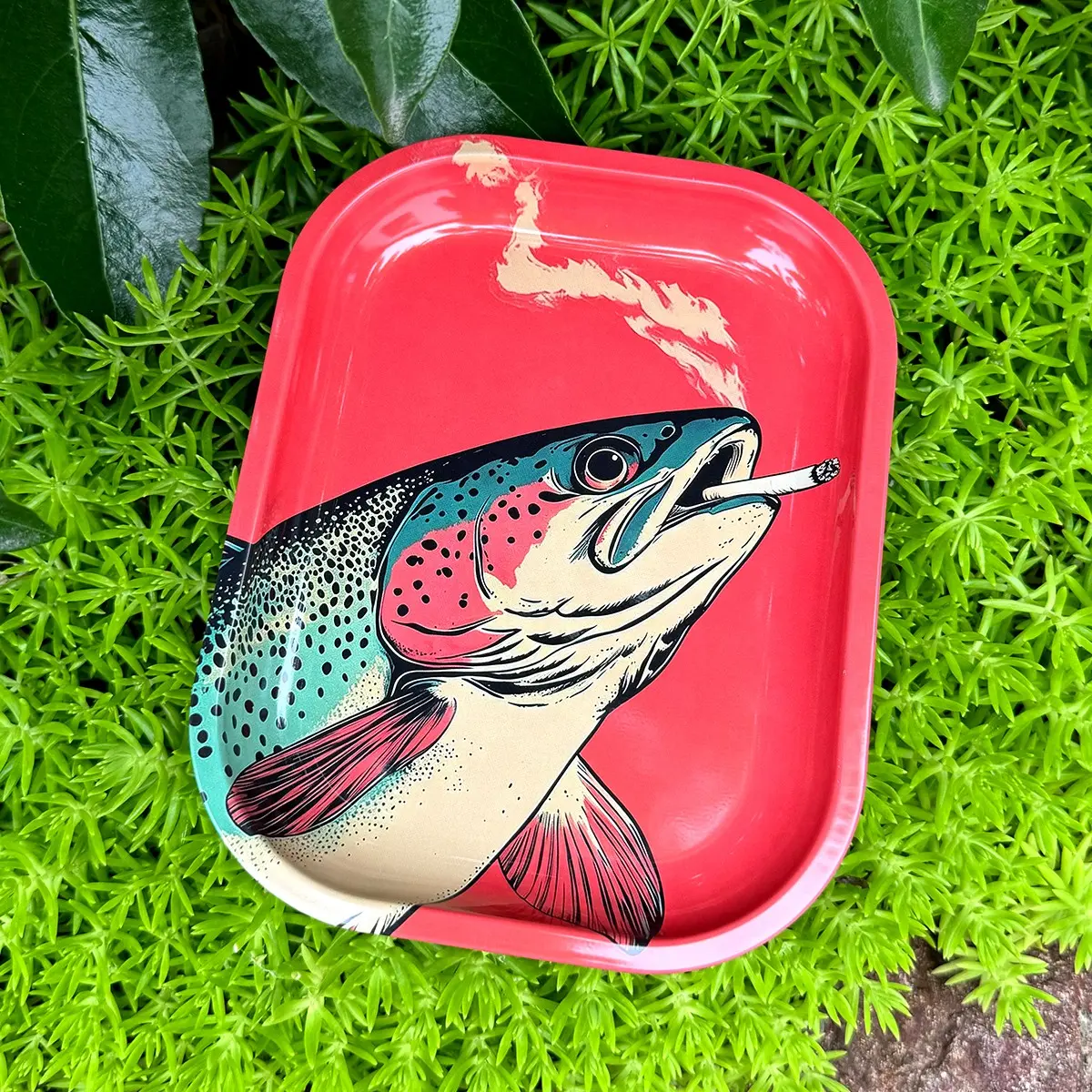 Vintage Spotted Trout & Red White Star Angel Kitten Printed Rounded Rectangular Metal Storage Tray, Household Desktop Vanity Organizer Plate for Jewelry, Necklaces, Lipsticks and Cosmetics, Entryway Storage Box for Keys, Coins and Small Sundries, Cool Uni