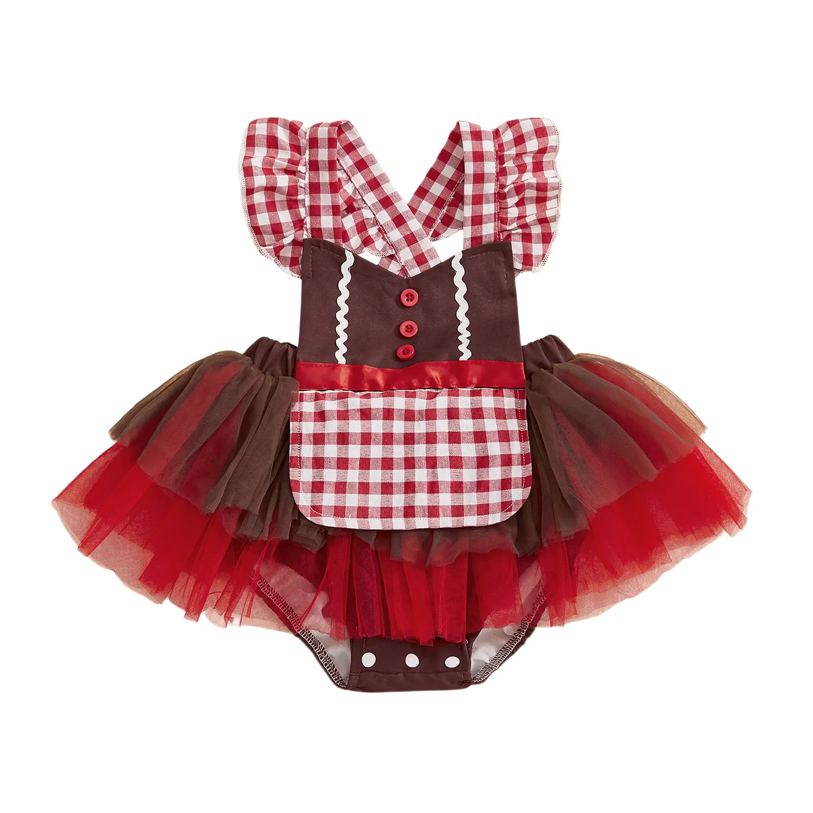 Baby Girls Christmas Romper, Sleeveless Plaid Tulle Patchwork Romper Dress Bodysuit