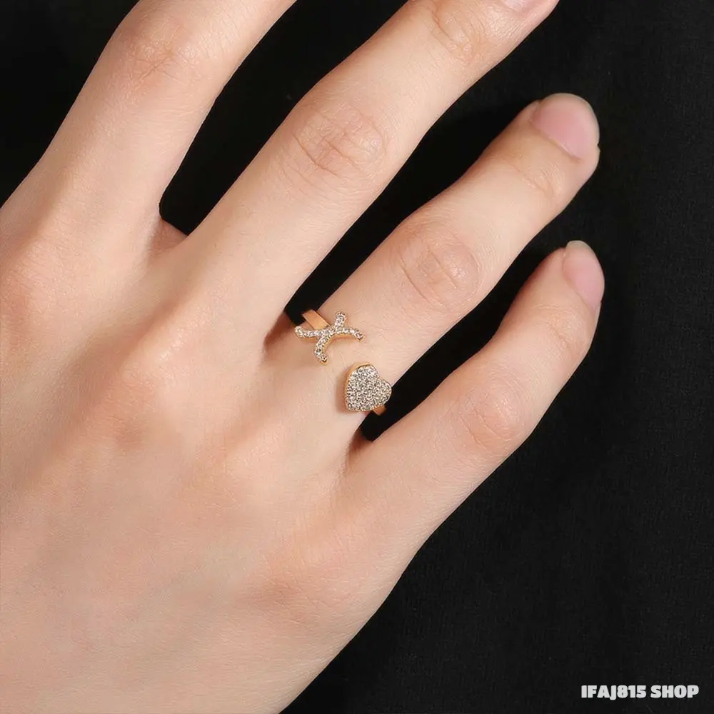 Initial Rings for Women, 14K Gold Plated Adjustable Heart Letter Rings A-Z with Cubic Zirconia Sparkle, Personalized Open Band Jewelry, Hypoallergenic Tarnish Resistant Fashion Rings for Birthday Gifts, Party Wear, Vacation and Everyday Style