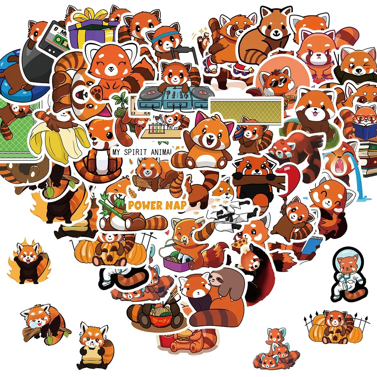 Cute Red Panda Pattern Sticker, 50pcs/set Creative Animal Vinyl Waterproof Sticker, Decorative Sticker for Laptop, Water Bottle, Phone Case, Ornaments