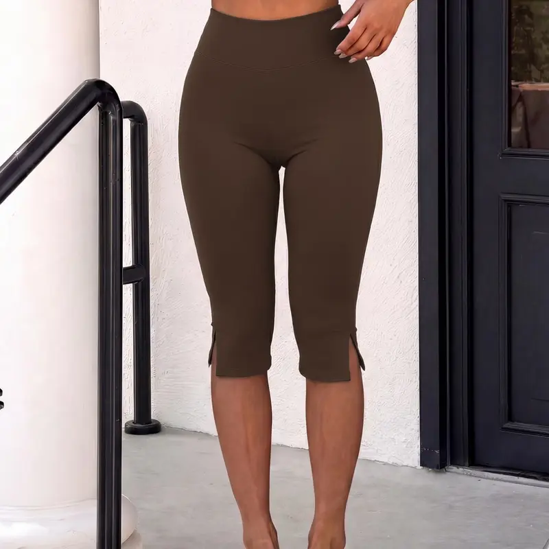 High Waist Split Hem Knee Length Capri Leggings Women Tummy Control Stretch Slim Fit 7/8 Length Biker Shorts Sexy Bodycon Yoga Pants Summer Going Out Streetwear Chic Y2K Gym Workout Loungewear Fashion Fitness Summer Clothes Activewear Clothing