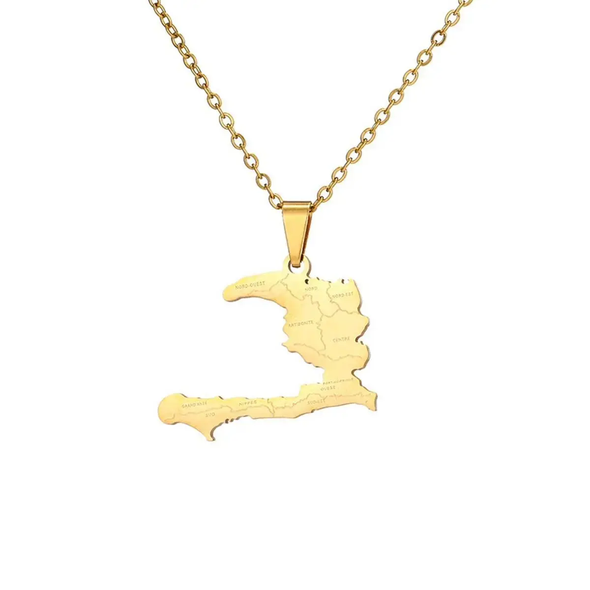Fashion retro Haiti map pendant necklace men and women gift couple necklace exquisite fashion all-match hip-hop