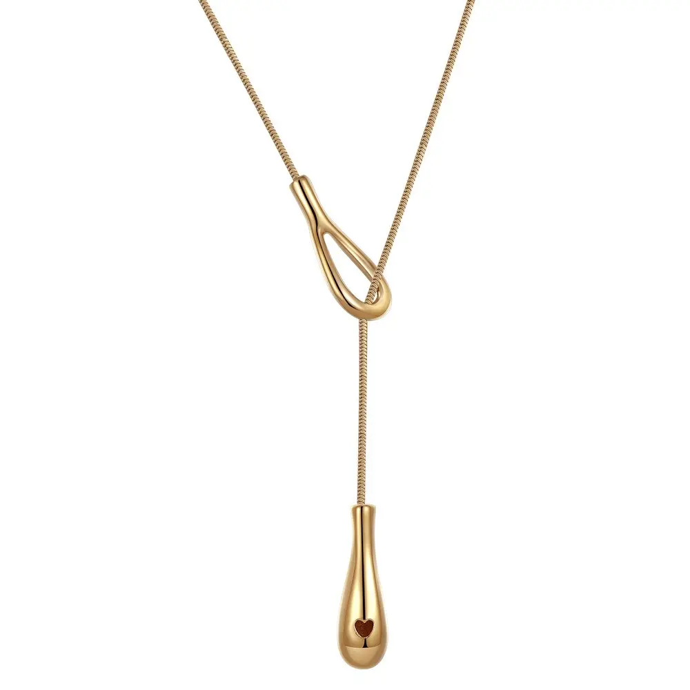 1pcs Y-Shaped Lariat Necklace with Adjustable Slide, Minimalist Elegant Layered Jewelry for Women, Polished Finish