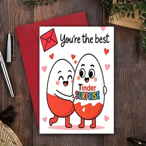 1 set, cartoon egg hug greeting card You rethebestTinderSURPRISE with red envelope blessing card suitable for all holidays