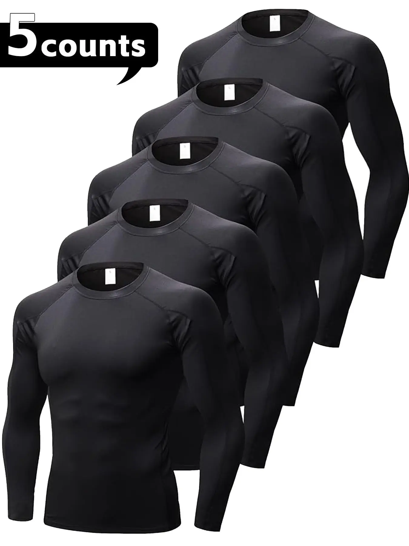 5-Pack Men's Thermal Underwear Tops Long Sleeve Compression Skins Base Layer Shirts Moisture-Wicking,Quick Dry Lightweight Fabric,Crew Neck,Winter Warm Underwear Tops for Outdoor Sports Running Hiking Skiing