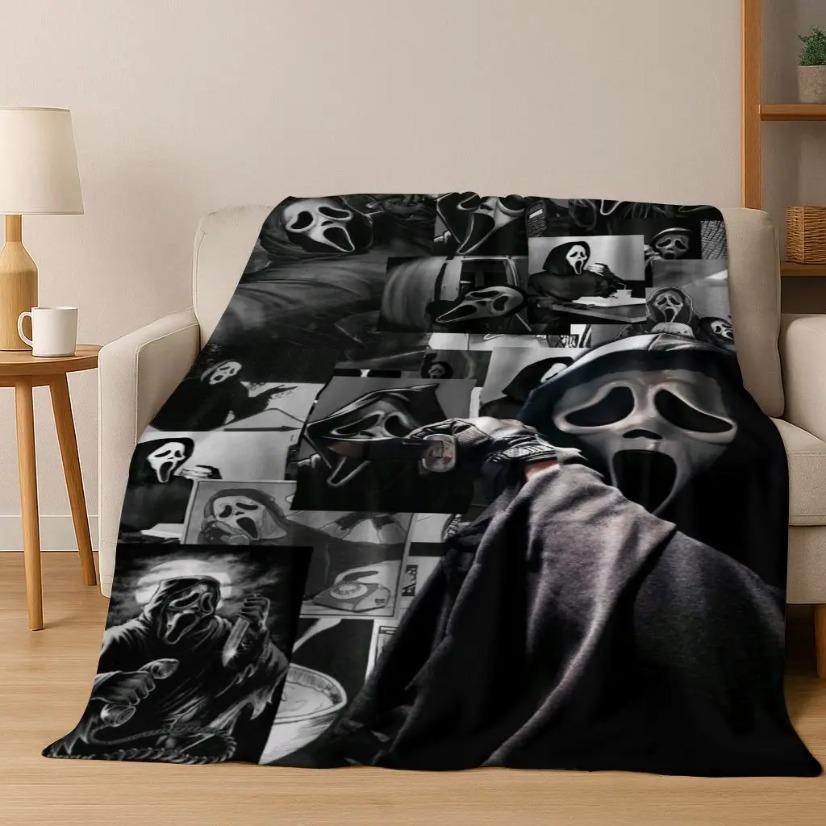 Scream Ghost Face Horror Blanket Ultra Soft Flannel Cozy Warm Bedroom Couch Sofa Home Picnic Throw Cover Decor Decorative Throw Perfect Birthday Gift Christmas Gift for Horror Fans Kids Adults Viral Trending Scary Movie Aesthetic Style