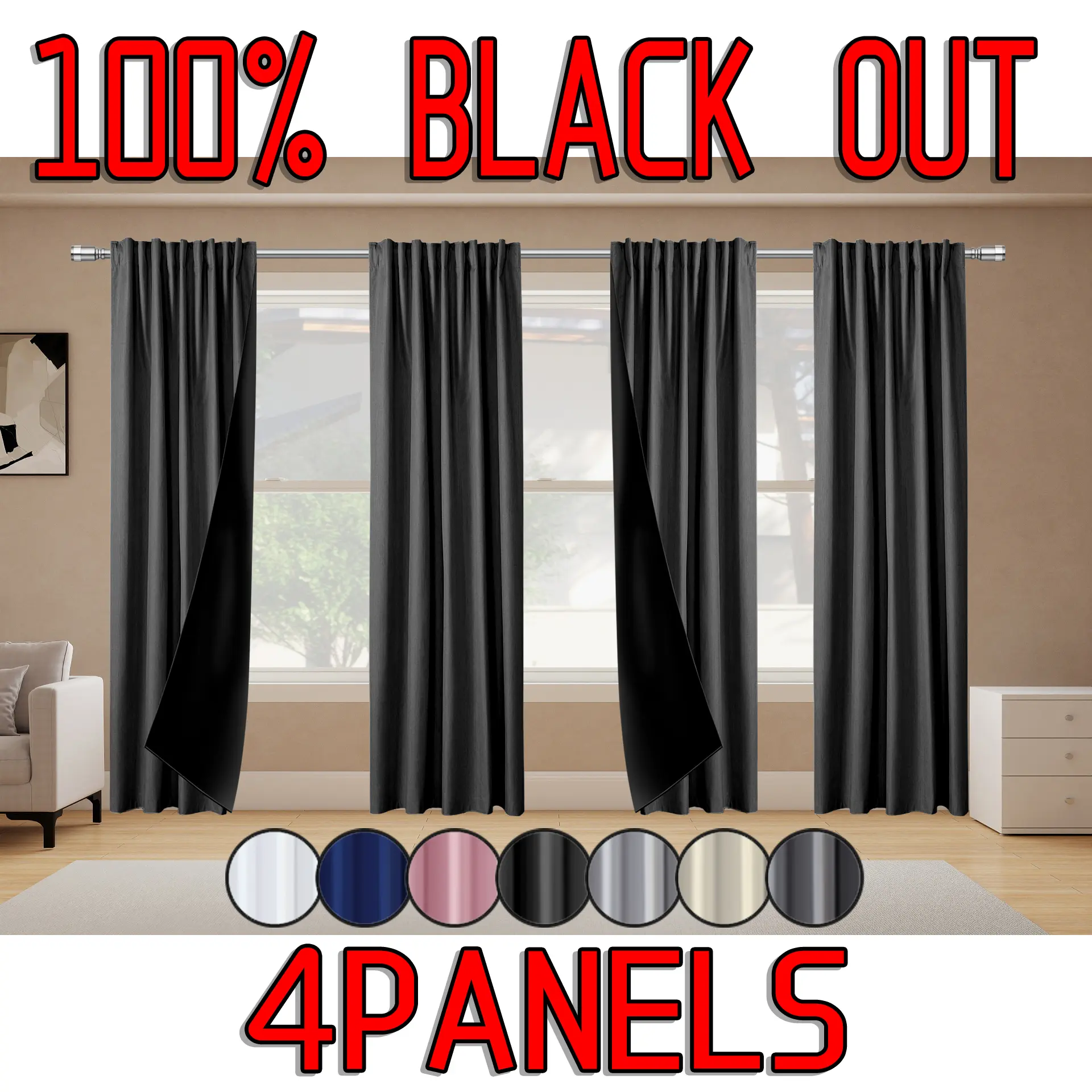 4pcs modern, simple and lightweight 100% blackout, heat-insulating and noise reducing curtains, made of polyester material, designed with film covering technology, hanging through poles, suitable for decoration occasions such as bedrooms, living rooms, of