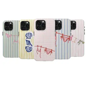 Colorful Striped Bikini Phone Case, Aesthetic Summer Rainbow Beach Pattern Cover, Trendy Y2K Beachcore Protective Case for iPhone 16 15 14 13 12 11 Pro Max, Samsung Galaxy S24 S23 S22 S21 Ultra