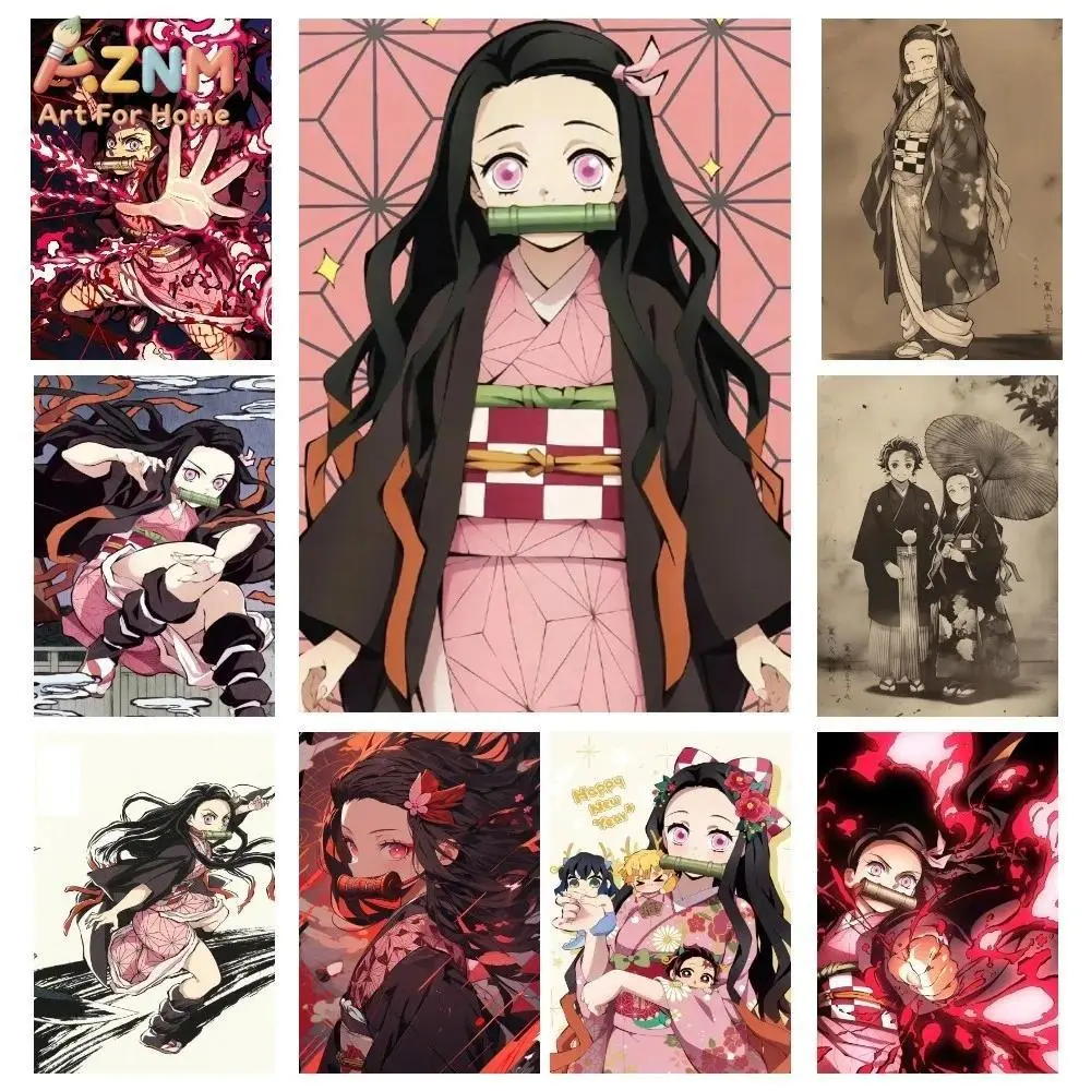 AZNM Demon Slayer Kamado Nezuko Anime Canvas Print, Frameless Wall Art, Artistic Room Decoration Poster for Toys & Hobbies Classic Novelty Stress Relief Toy Enthusiasts
