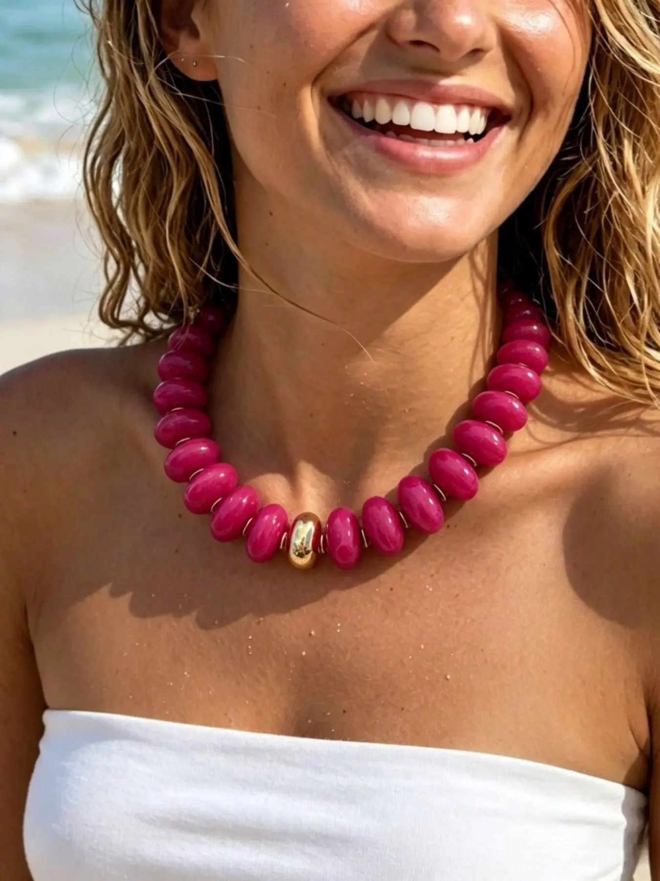 Boho Style Acrylic Beaded Necklace, Rose, Casual Fashion Jewelry, Everyday Wear Jewelry, Perfect for Daily Wear, Travel, Gifts for Family and Friends, Casual Style Necklaces