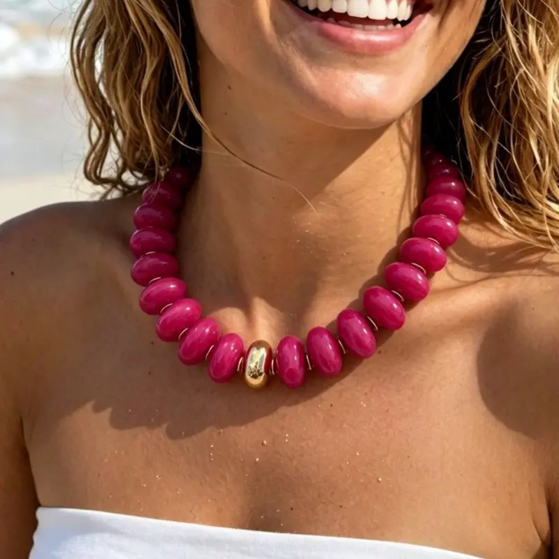 Boho Style Acrylic Beaded Necklace, Rose, Casual Fashion Jewelry, Everyday Wear Jewelry, Perfect for Daily Wear, Travel, Gifts for Family and Friends, Casual Style Necklaces