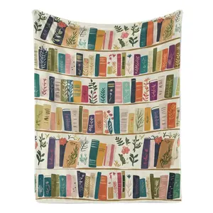 Vintage Bookshelf Library Throw Blanket, Cottagecore Book Wildflowers Flannel Blanket, Floral Bookish Soft Fleece Throw for Reader, Book Lover Gift, Library Decor, Reading Nook Sofa Bed Blanket