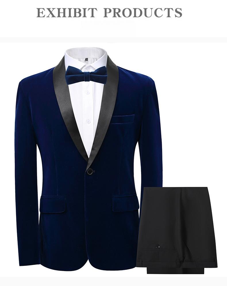 Men's 3-Piece Slim Fit Shawl Lapel Suit  Color Block Korean Style Groom Wedding Tuxedo With Side Vents