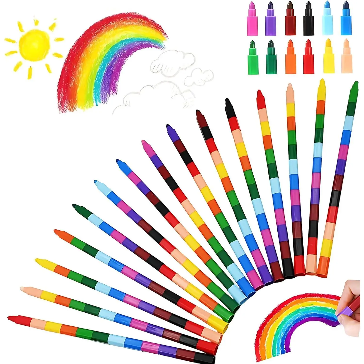 30 Pcs Stackable Crayons, Stacking Crayons Bulk for Kids, Rainbow Party Favors Crayon Packs, Colorful Buildable Crayon for Children Toddlers Drawing Birthday Gifts Art School Supplies, 12 Colors (30)