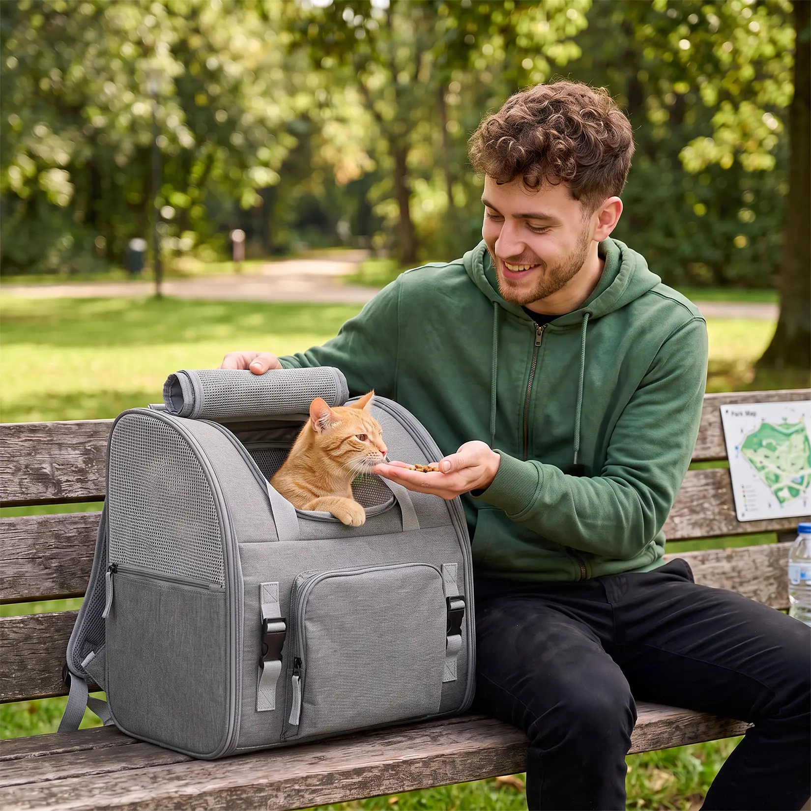 Expandable Cat Carrier Mesh Backpack with Expandable Mesh Side, Padded Shoulder Straps, Breathable Nylon Travel Backpack for Small Dogs & Medium Cats