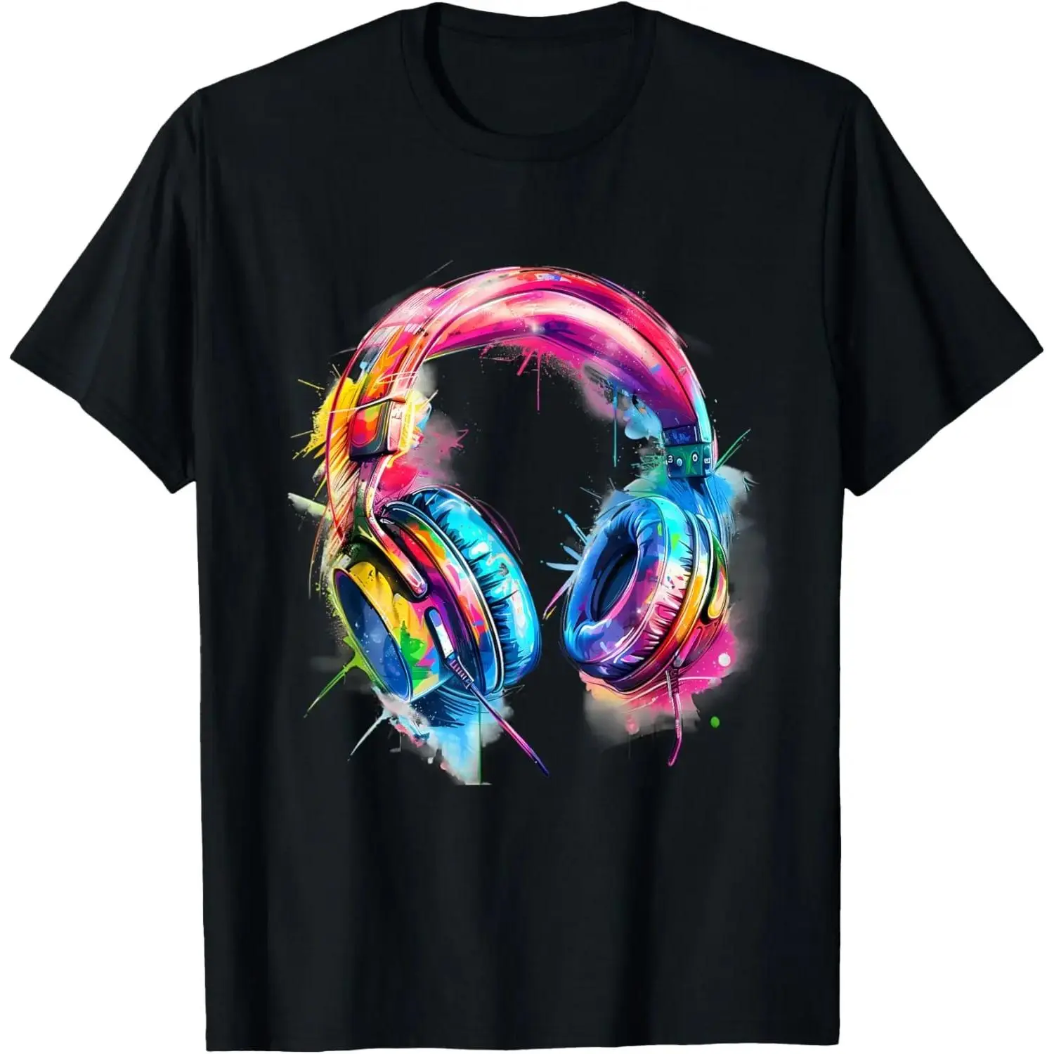 Men's DJ Music Graphic T-Shirt in Soft 100% Cotton Fabric - Casual Streetwear Style, Regular Fit, Short Sleeve, Moisture-Absorbing & Machine Washable, Shortsleeve, Moisture Absorb, Colorful Dj & Music Lover Theme, Fashion, Print, Round, Menswear, Sports,,