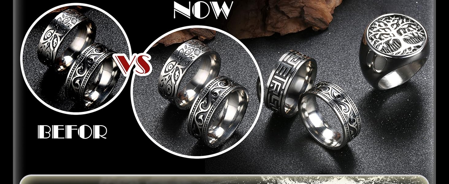 5Pcs Stainless Steel Biker Rings Set for Men Greek & Celtic Signet Vintage Retro Carving Band Rings 5Pcs Stainless Steel Biker Rings Set for Men Greek & Celtic Signet Vintage Retro Carving Band Rings
