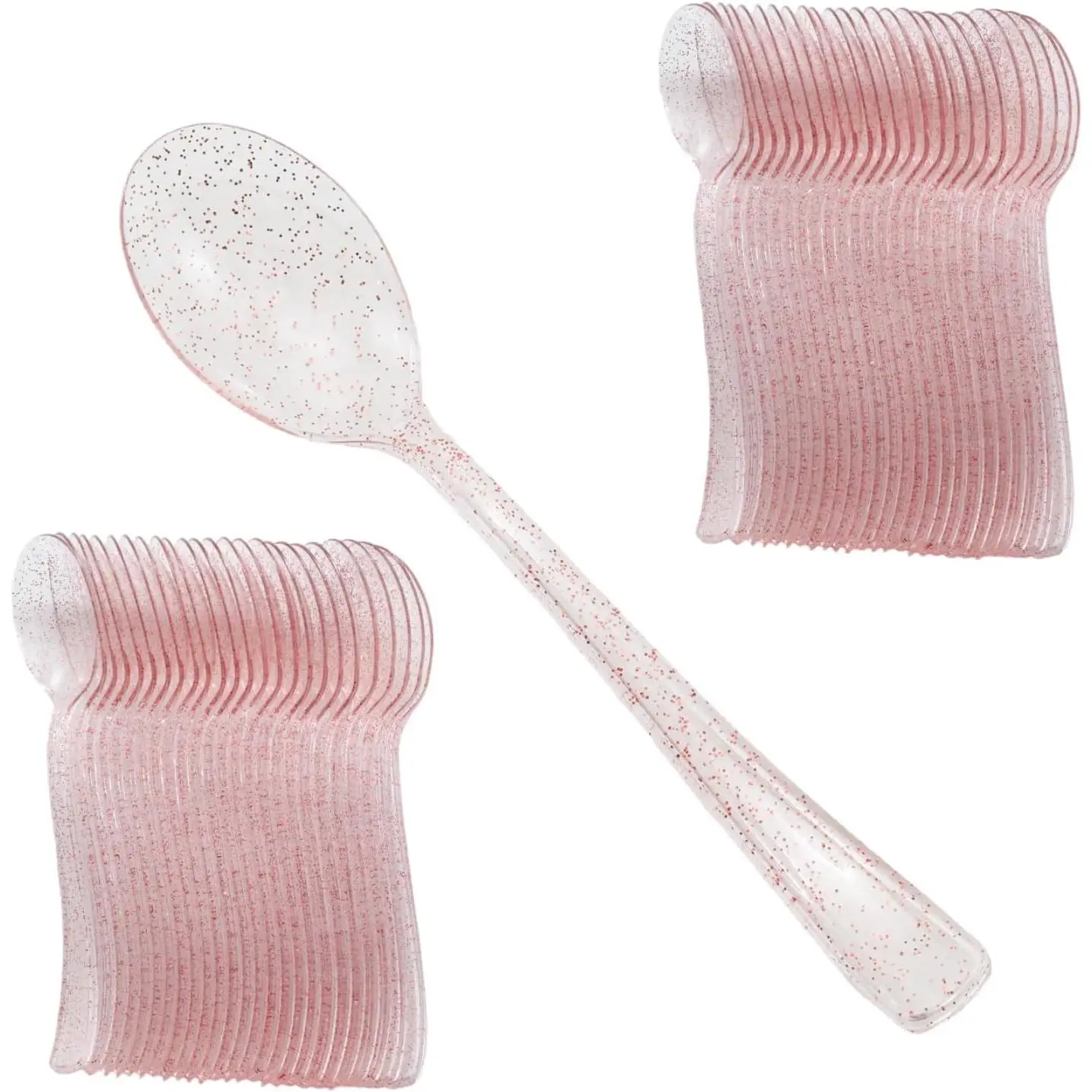 50 count  Glitter Plastic Spoons 6.8 Inch Disposable Spoons  Glitter Plastic Serving Utensils for Party Wedding Dinner