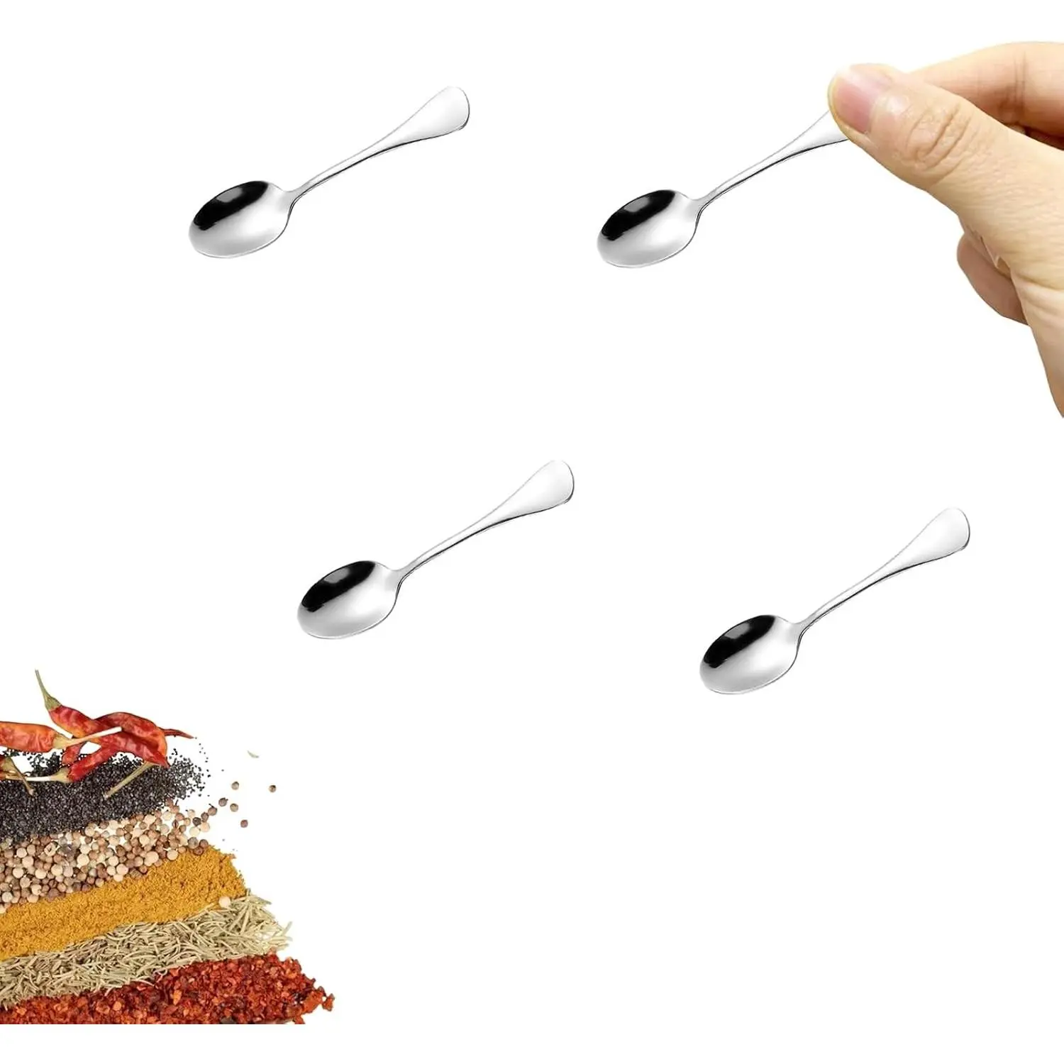 4 PCS Tiny Stainless Steel Spoons, [Upgraded Larger Size, 3.54"] Mini Spoons for Spices Jars, Small Condiment Spoon for Spices, Salt, Sugar, Pepper, Honey