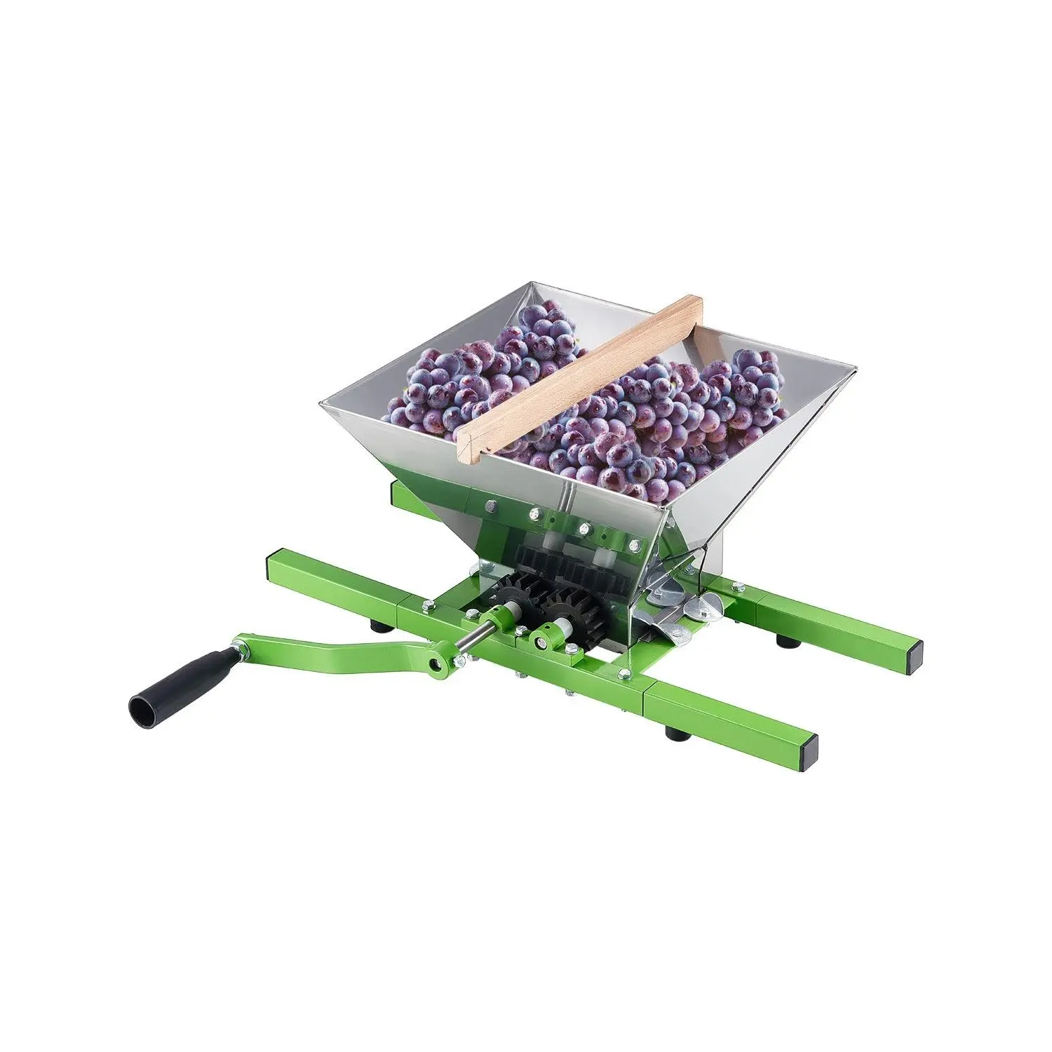 VEVOR 1.8 Gal/7L Fruit and Apple Crusher, Large Manual Grinder, Stainless Steel Fruit Scratter Pulper for Wine Cider Apple Grape Pressing, with Roller Handle for Kitchen Home, Green