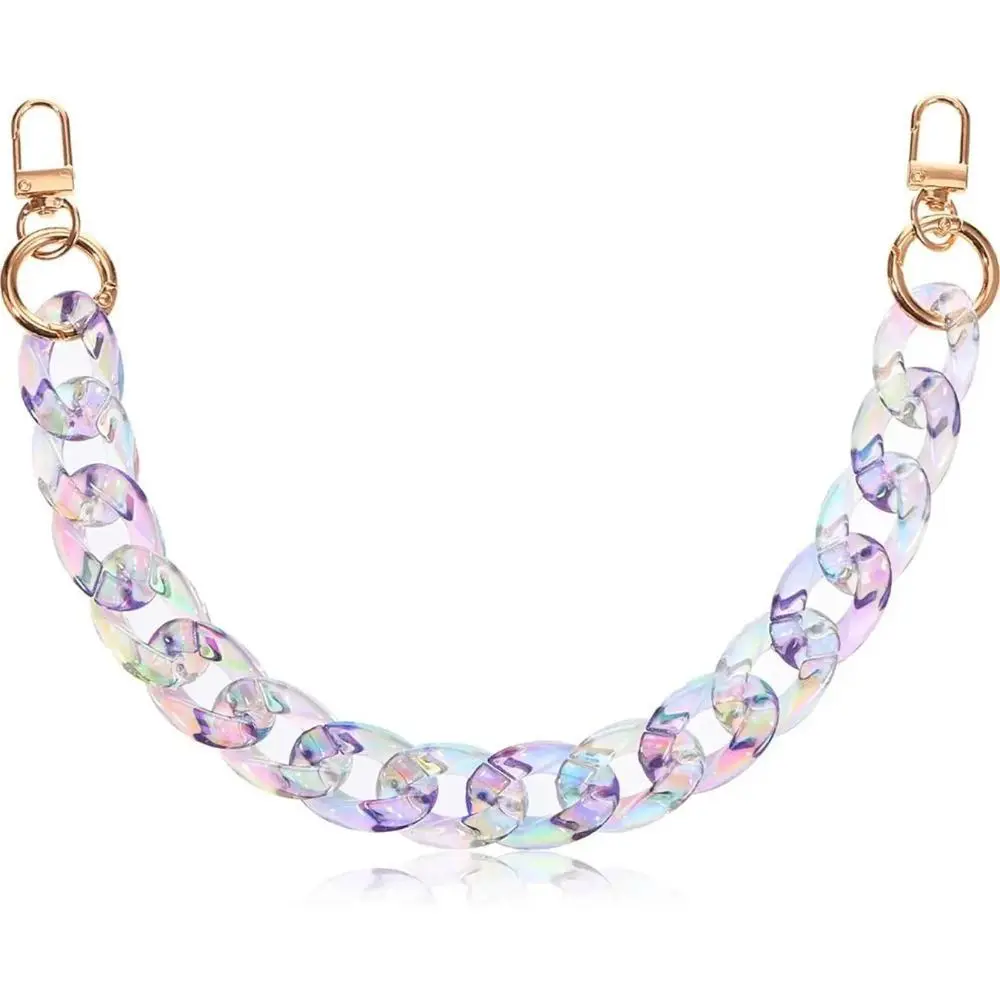 Iridescent Clear Acrylic Chunky Chain Bag Strap | Holographic Rainbow Curb Chain Gold Clasp Mini Bag Handle Replacement Shoulder Strap