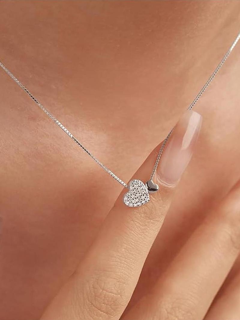 Heart Shaped Pendant Necklace for Women, Dainty Heart Zirconia, Fashion Jewelry for Party, Daily Clothing Decor, Trendy All-match & Exquisite Jewelry for Birthday Gift