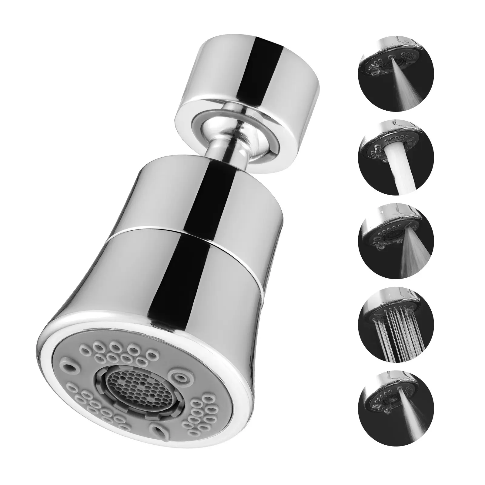 VEVOR Faucet Aerator, 360 Swivel Kitchen Sink Aerator, 5-Function 5-Flow Sink Sprayer Attachment, Bathroom Faucet Extender Head Replacement for 15/16 inch Female Thread with Adapter 55/64 inch Male