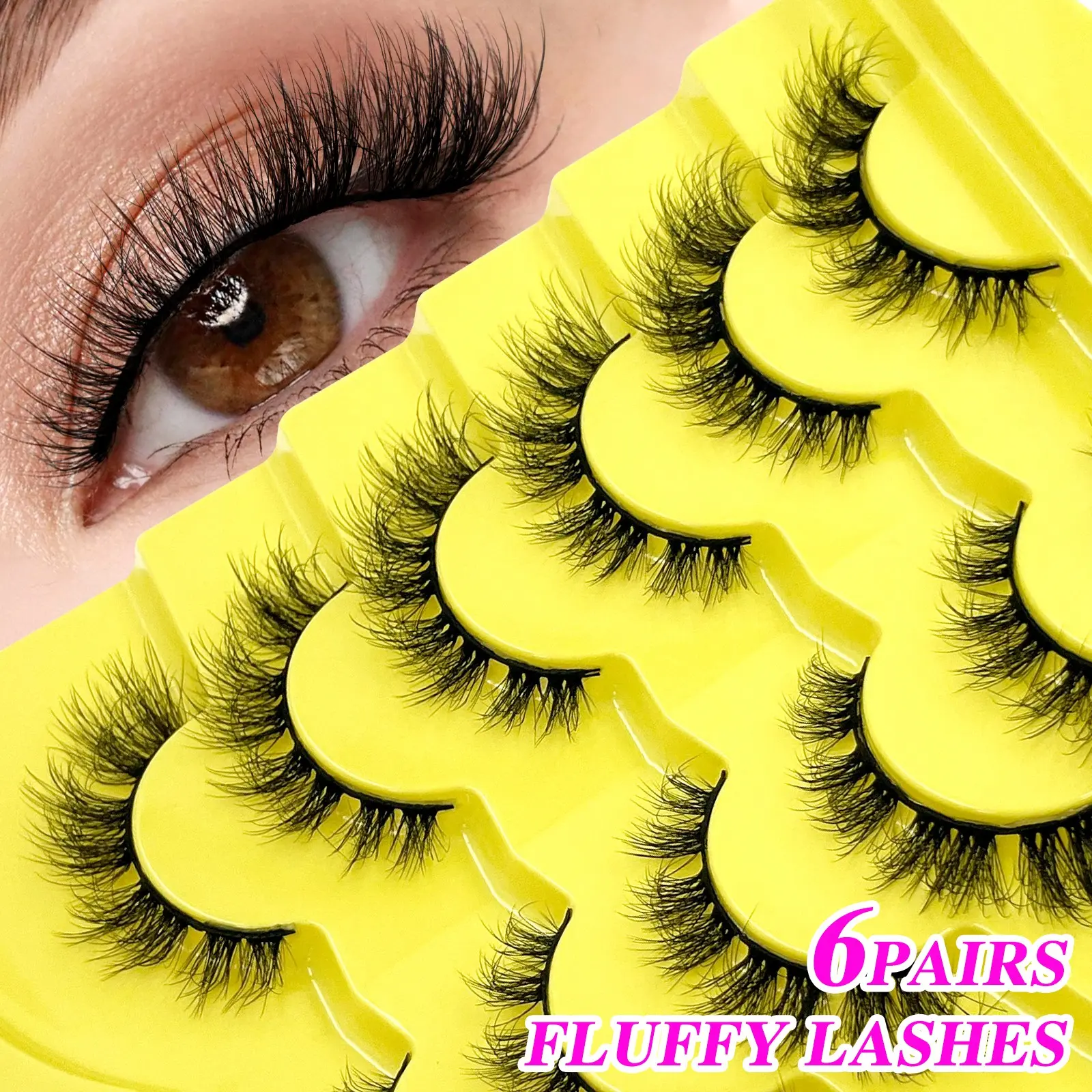 6 Pairs Natural Messy Short Faux Mink False Lashes With Luxurious Volume For Fluffy Dramatic Look Reusable And Easy Application Strip Lashes, Lashes, Eyelashes, Fake Lashes