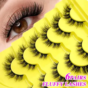 6 Pairs Natural Messy Short Faux Mink False Lashes With Luxurious Volume For Fluffy Dramatic Look Reusable And Easy Application Strip Lashes, Lashes, Eyelashes, Fake Lashes
