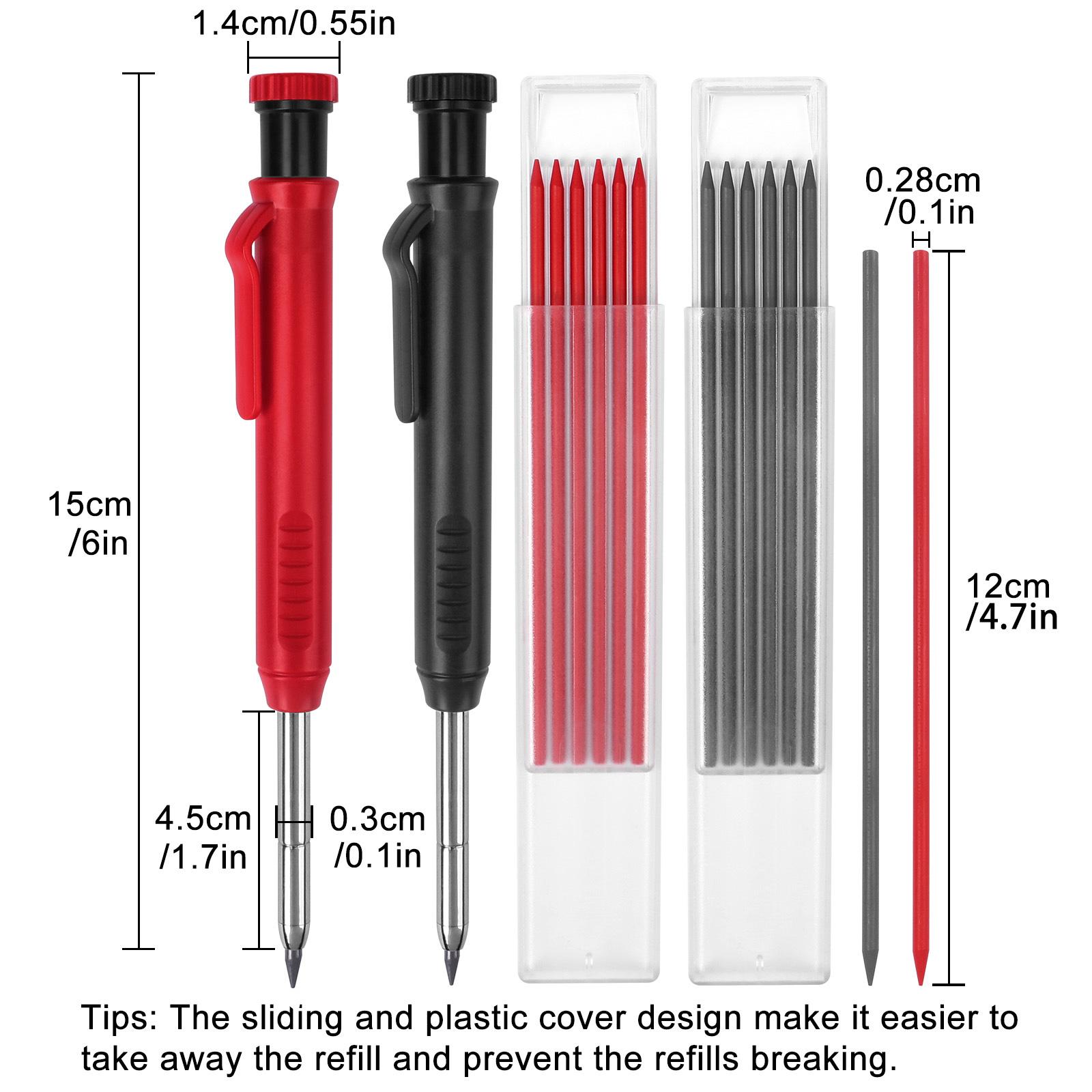 Mechanical Pencil Set, 2 Counts/set Carpenter Pencil with 12pcs Refill, Construction Pencil with Built-in Sharpener for Architect