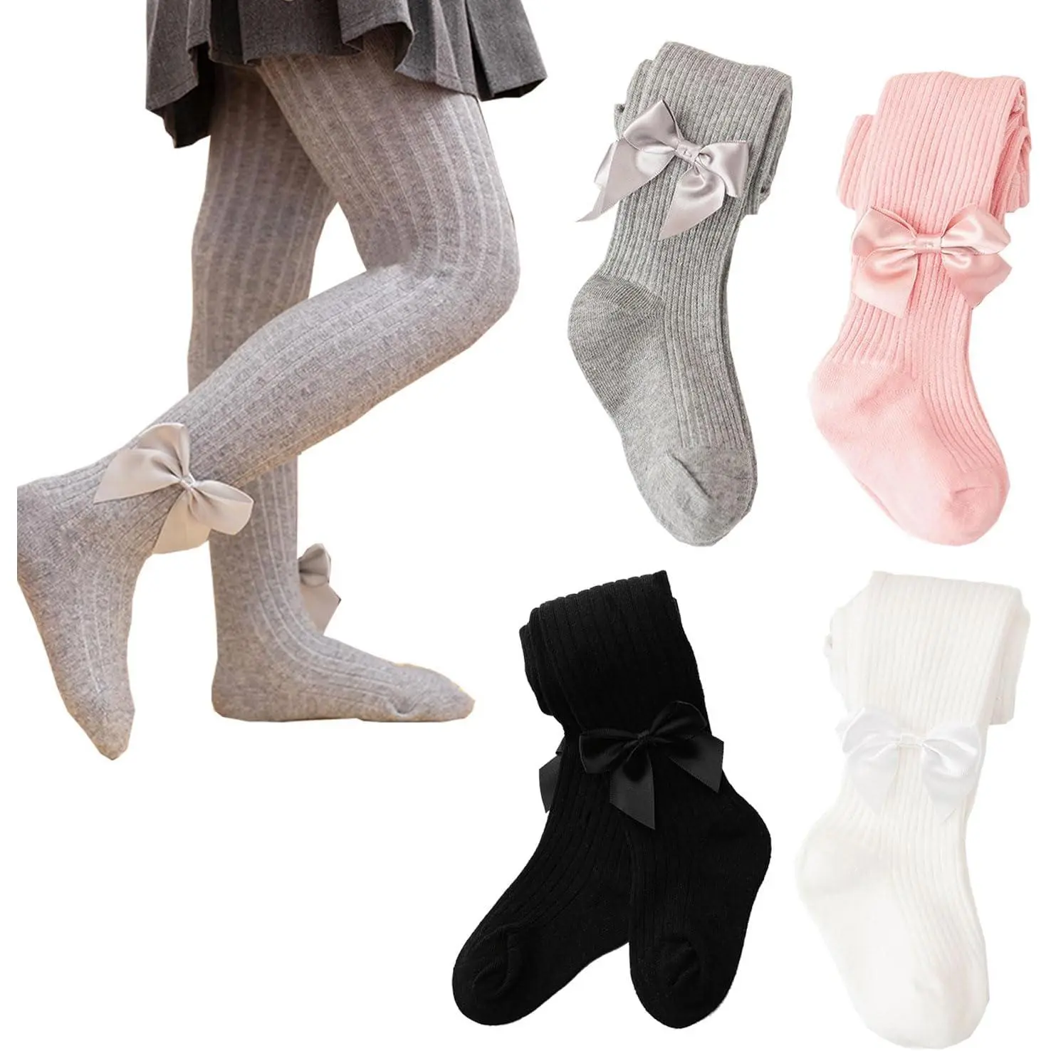 2PCS/3Pcs Toddler Tights Cable Knit With Bow Decoration,Girls Leggings Cotton Thick Pantyhose for Newborn Infant